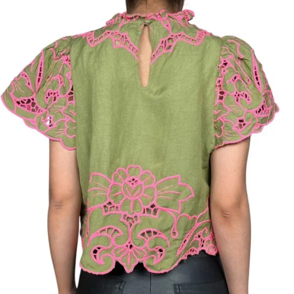 Anthropologie The Lainie High Neck Lace Cut-Work Top - Picture 2 of 5